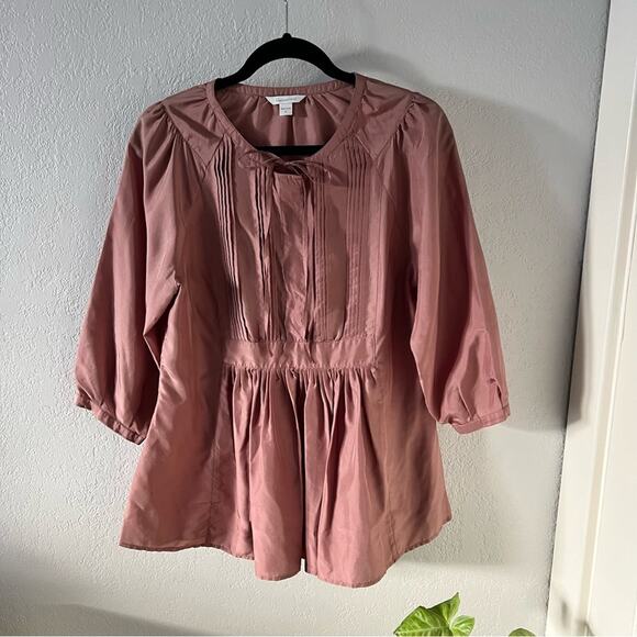 Garnet Hill Mauve Silk Pintuck Blouse - Picture 1 of 6